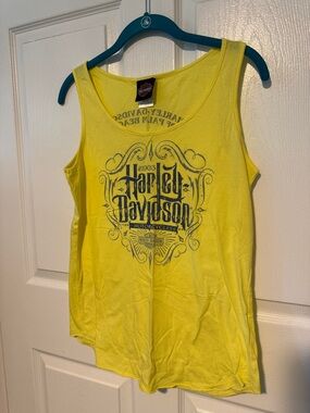 Harley-Davidson Large Yellow Tank Top with Navy Gray Logo Rhinestone Palm Beach